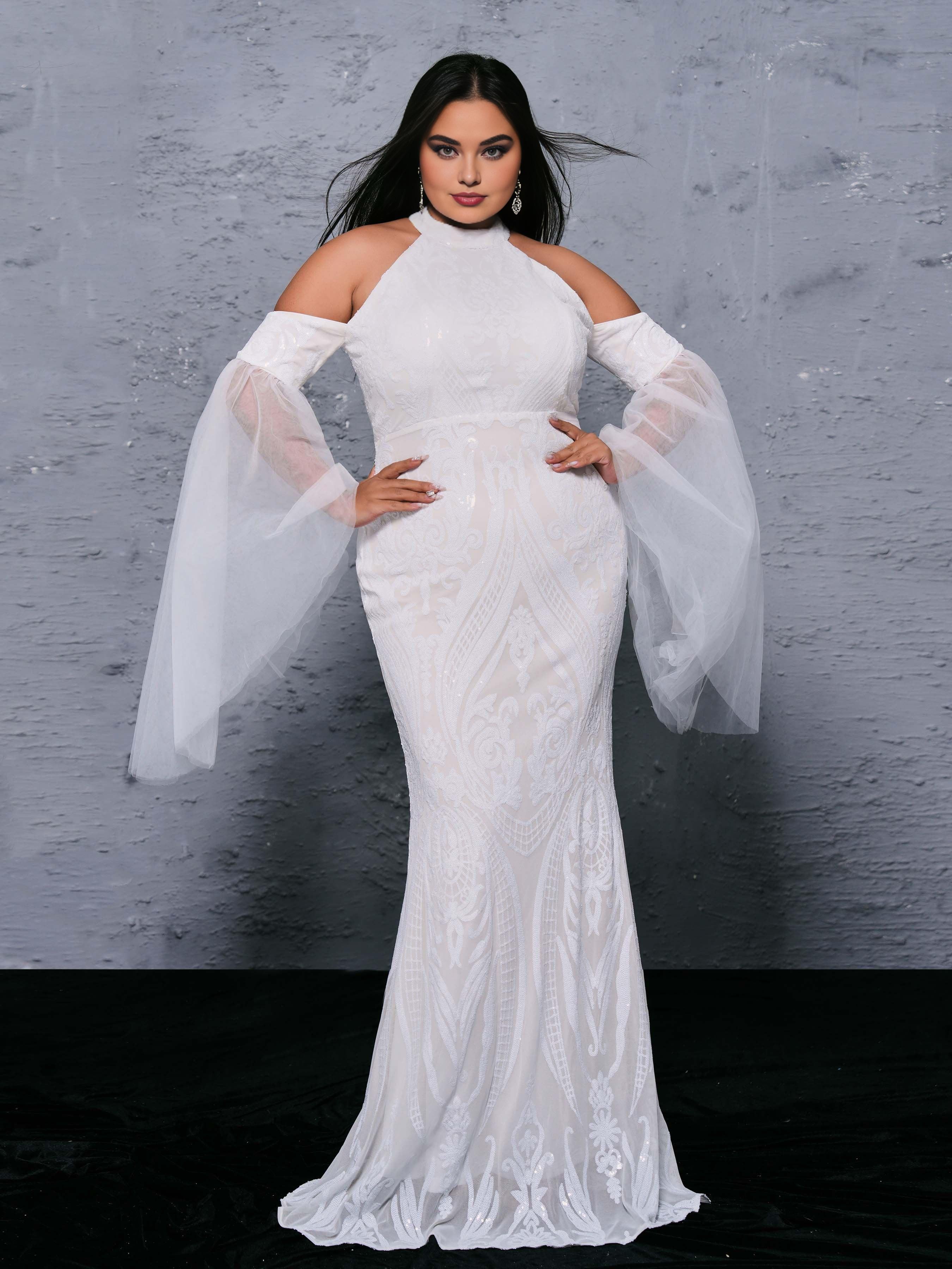 Charming Mermaid Cold Shoulder Flutter Sleeve Zipper Up Sweep/Brush Train Plus Size Prom Dress