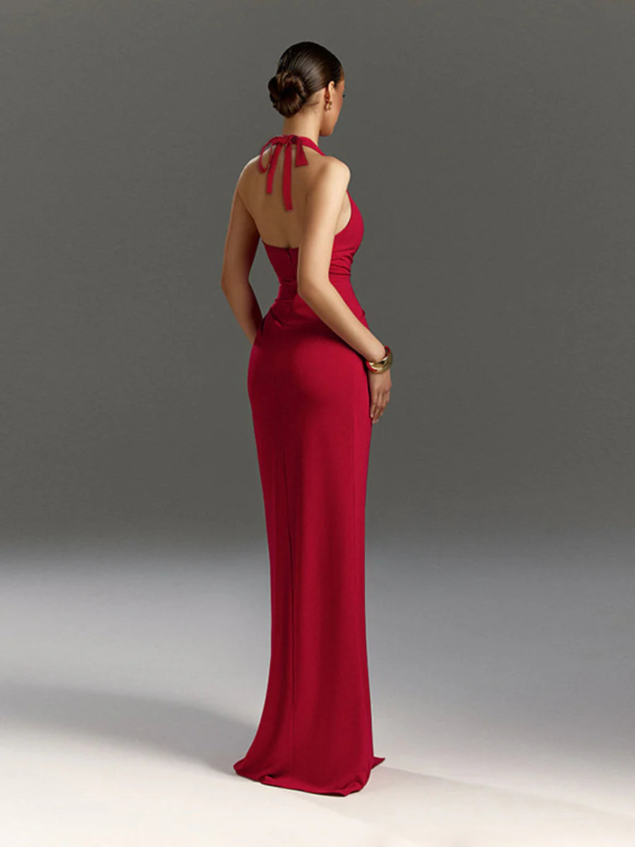 Charming Mermaid Halter Neck Sleeveless Zipper Up Sweep/Brush Train Prom Dress