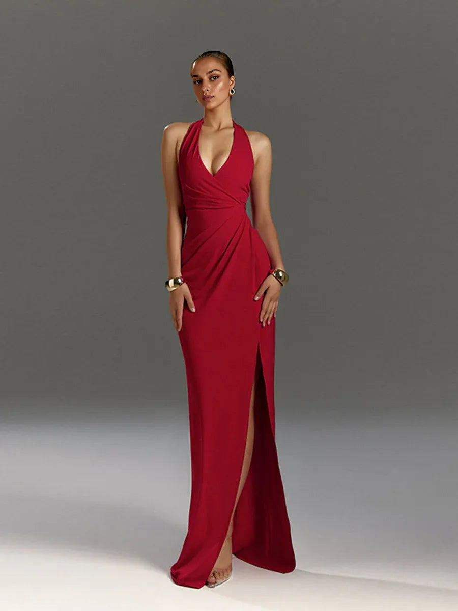 Charming Mermaid Halter Neck Sleeveless Zipper Up Sweep/Brush Train Prom Dress