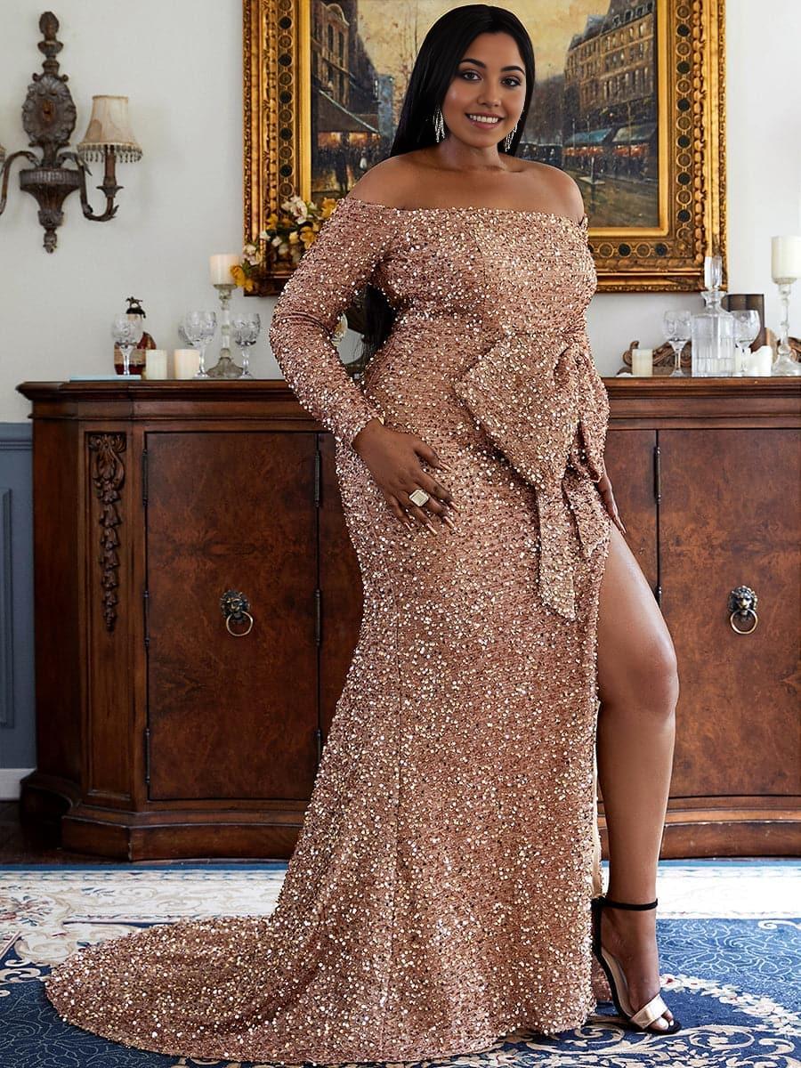 Charming Mermaid Off the Shoulder Long Sleeve Zipper Up Sweep/Brush Train Plus Size Prom Dress