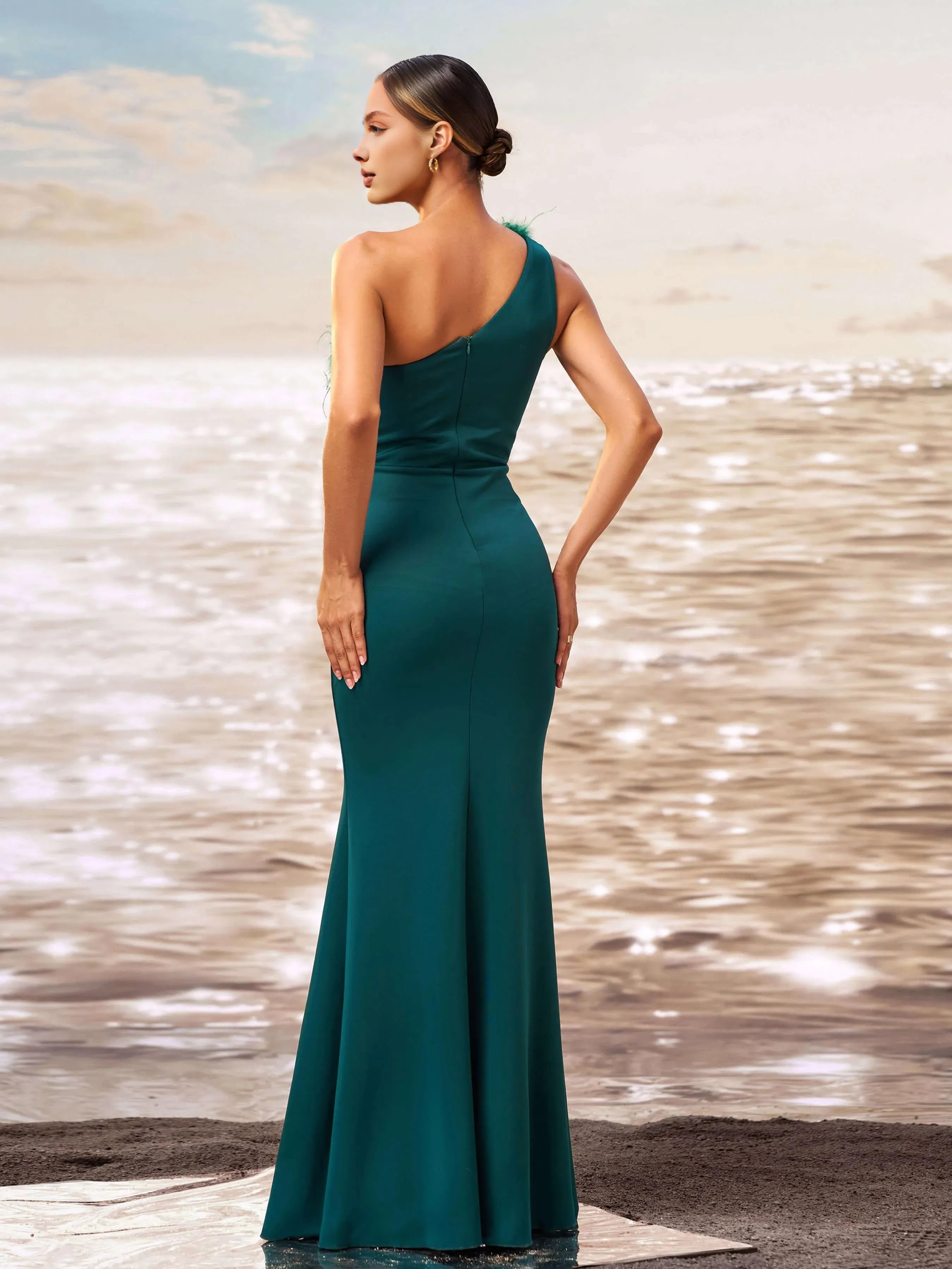 Charming Mermaid One Shoulder Sleeveless Zipper Up Floor-Length Prom Dress