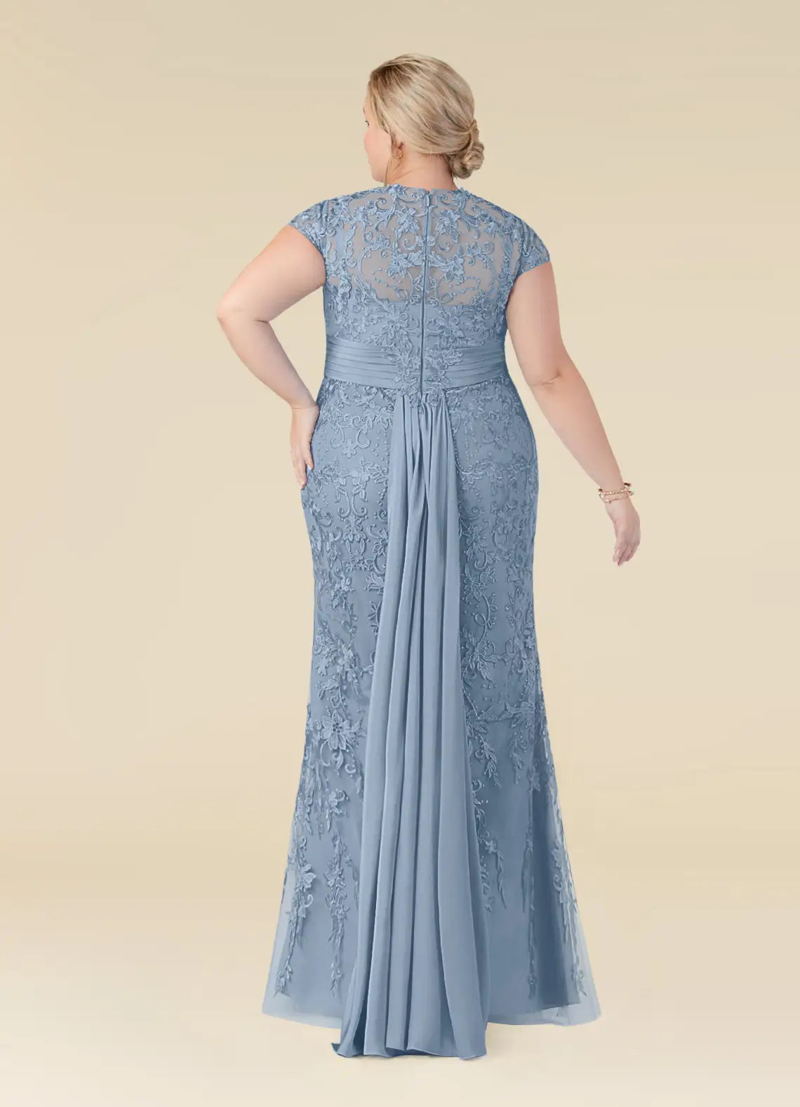 Charming Mermaid Scoop Neck Cap Sleeve Back Zip Floor-Length Plus Size Mother of the Bride Dress