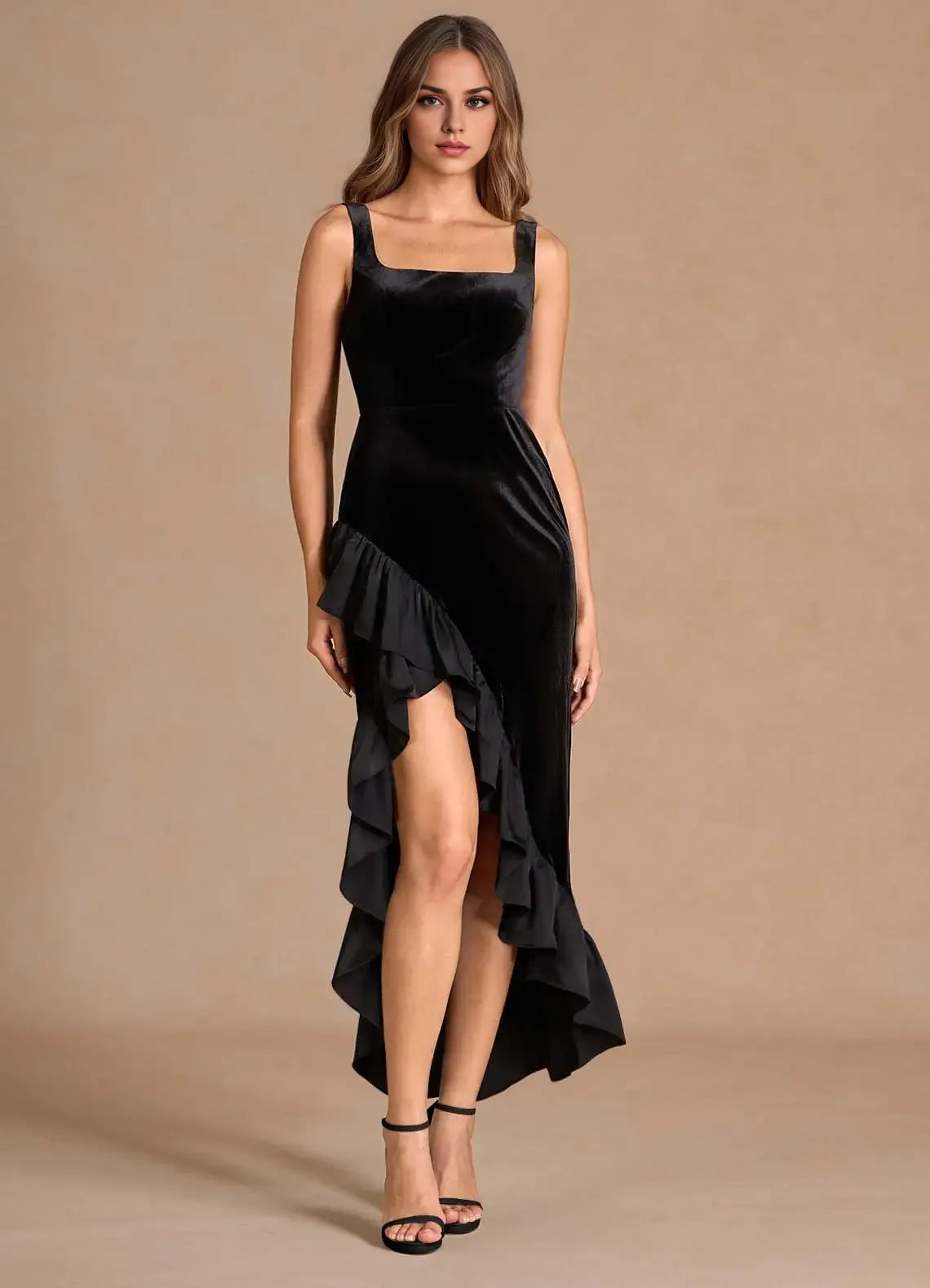Charming Mermaid Square Neck Sleeveless Backless Ankle-Length Evening Dress