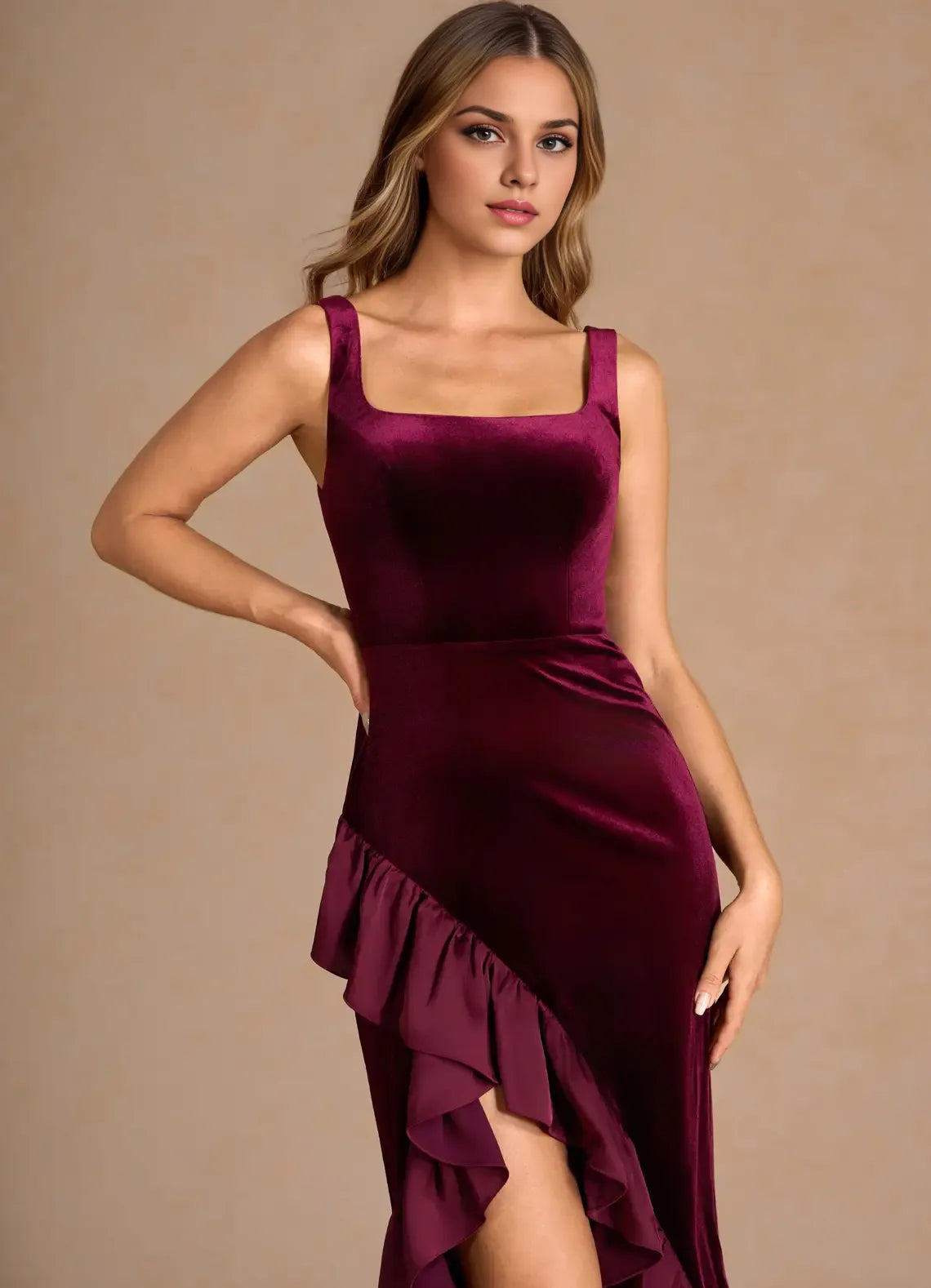 Charming Mermaid Square Neck Sleeveless Backless Ankle-Length Evening Dress