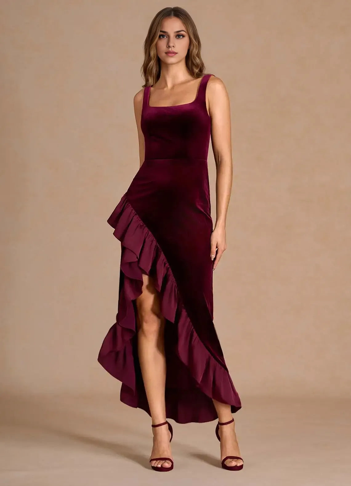 Charming Mermaid Square Neck Sleeveless Backless Ankle-Length Evening Dress