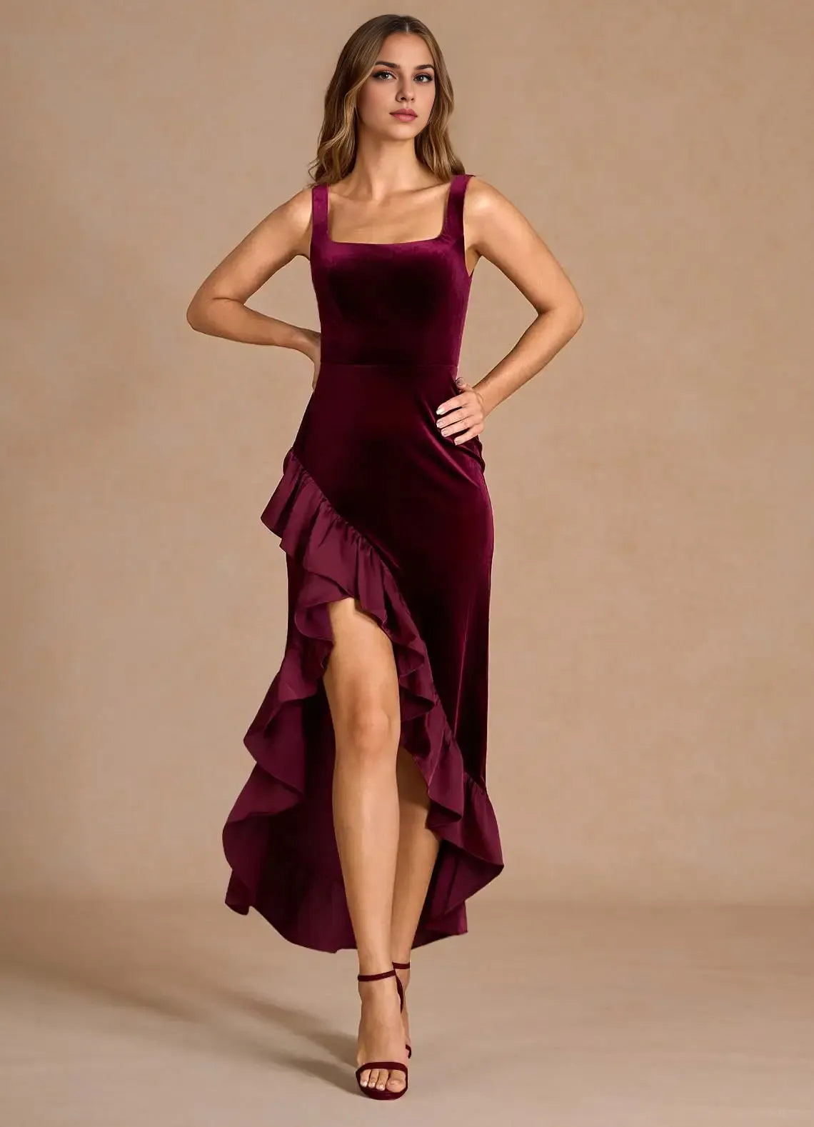 Charming Mermaid Square Neck Sleeveless Backless Ankle-Length Evening Dress