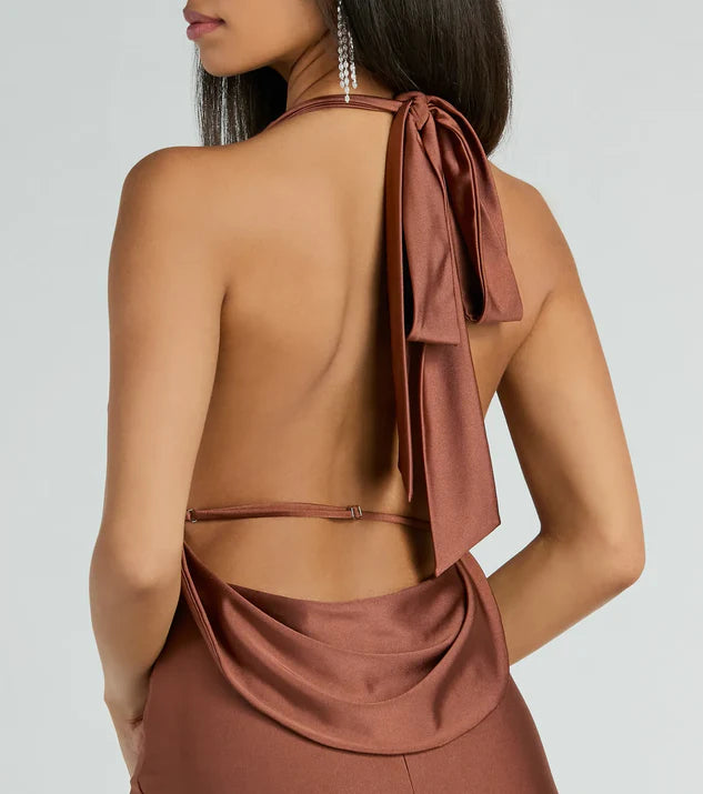 Charming Mermaid V-Neck Sleeveless Open Back Floor-Length Prom Dress