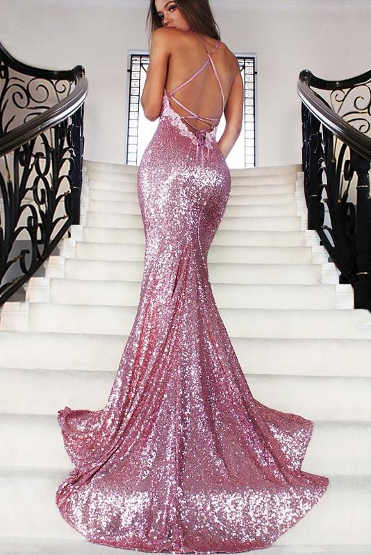 Prom Dresses Stores Charming Mermaid V-neck Spaghetti Straps Sleeveless Sequins Dresses Formal Women's Dresses