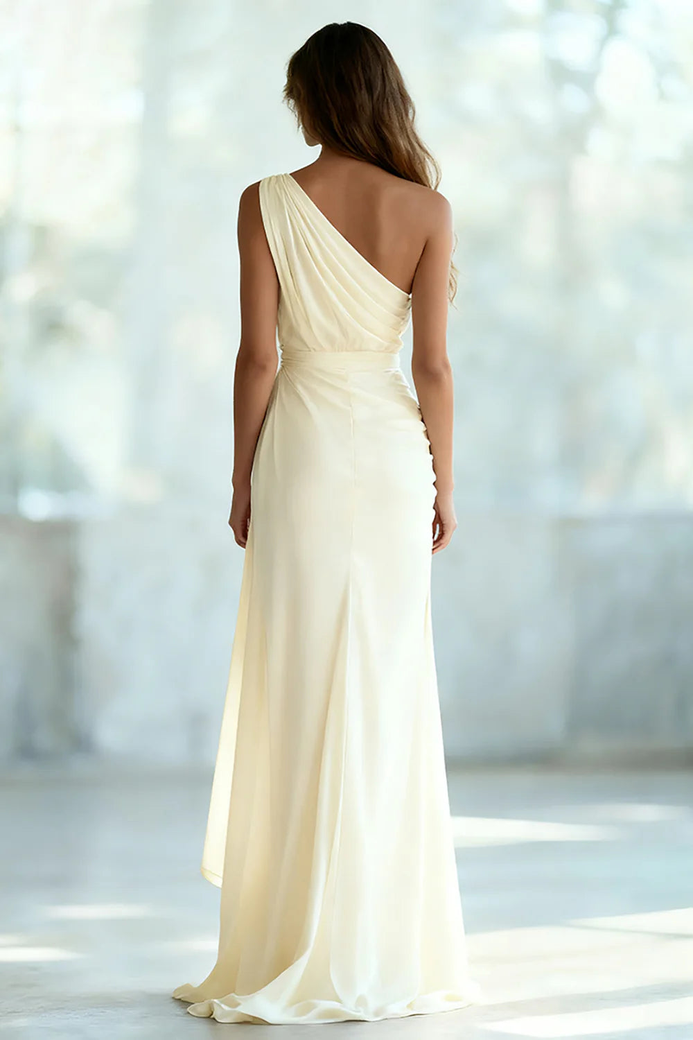 Charming Sheath/Column One Shoulder Sleeveless Chiffon Sweep/Brush Train Prom Dress