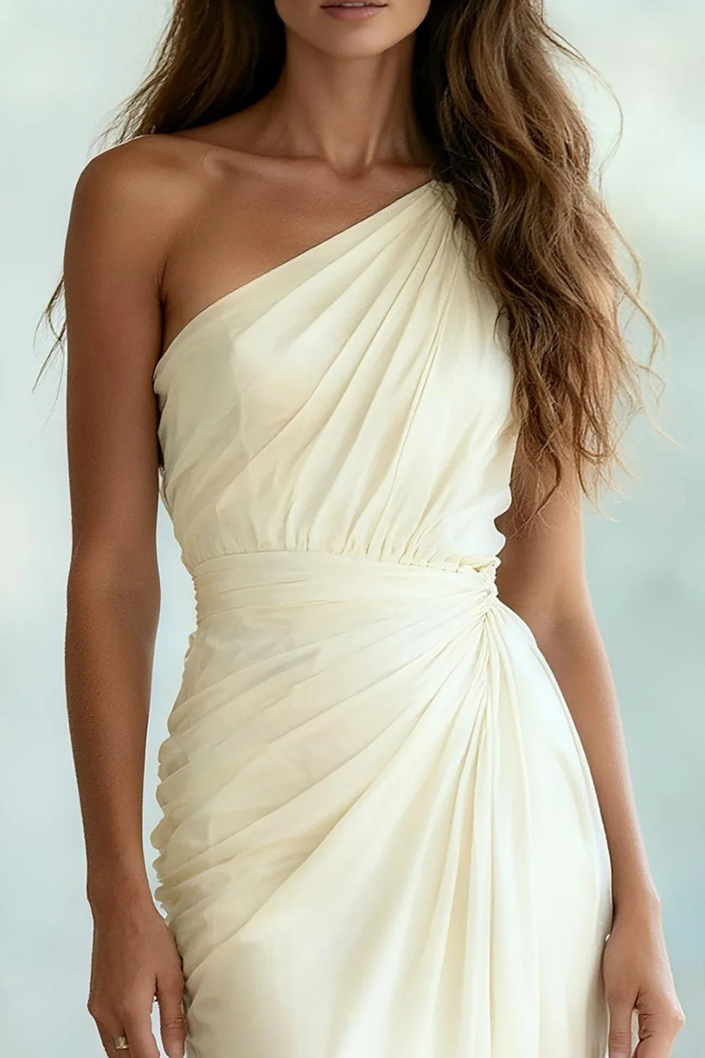 Charming Sheath/Column One Shoulder Sleeveless Chiffon Sweep/Brush Train Prom Dress