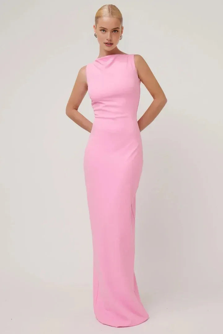 Charming Sheath/Column Boat Neck Sleeveless Backless Floor-Length Prom Dress