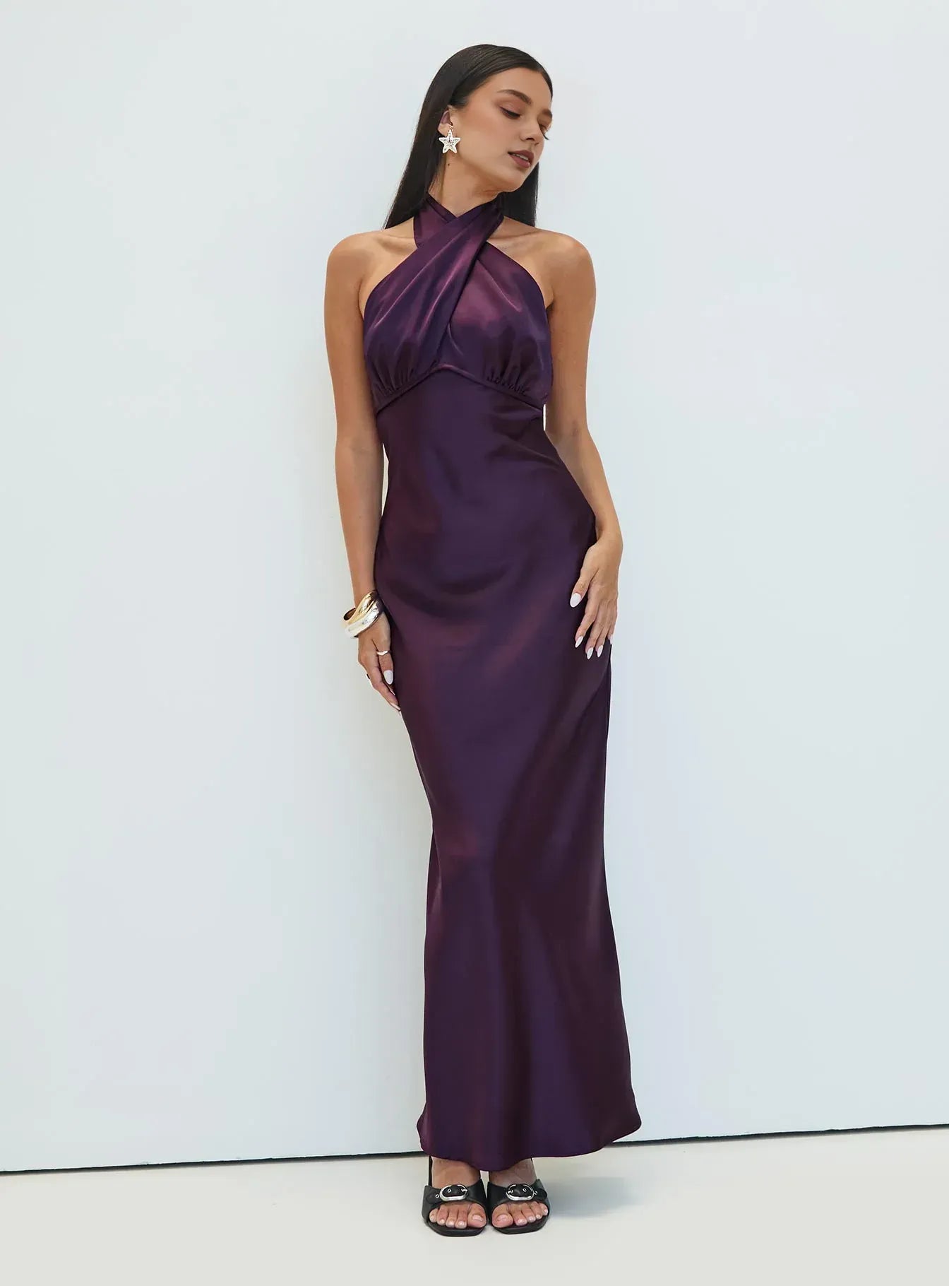 Charming Sheath/Column Halter Neck Sleeveless Backless Floor-Length Prom Dress