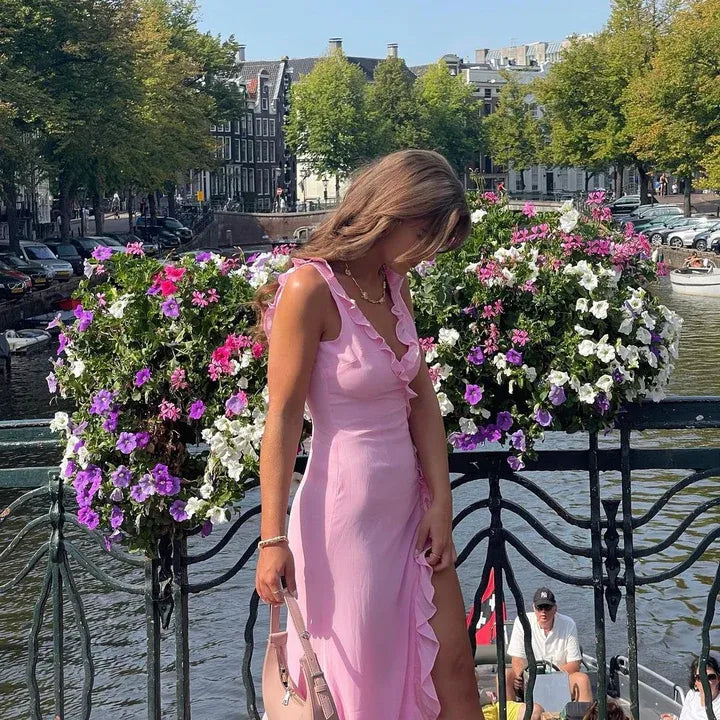 Charming Sheath/Column V Neck Sleeveless Backless Floor-Length Prom Dress