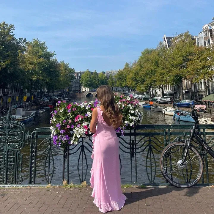 Charming Sheath/Column V Neck Sleeveless Backless Floor-Length Prom Dress