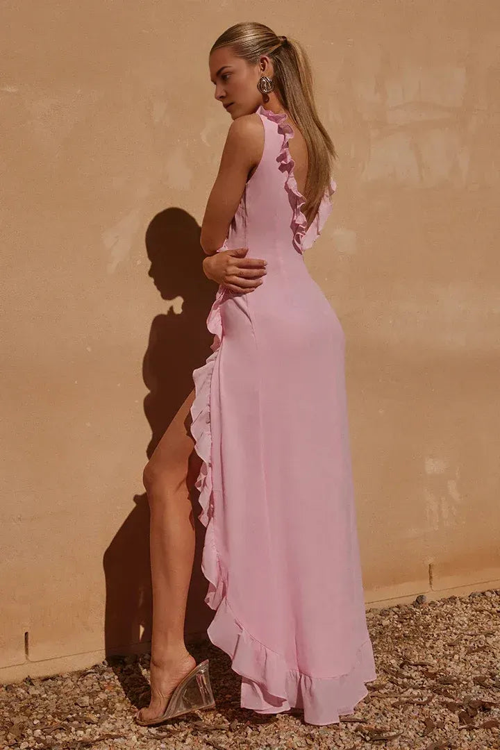 Charming Sheath/Column V Neck Sleeveless Backless Floor-Length Prom Dress