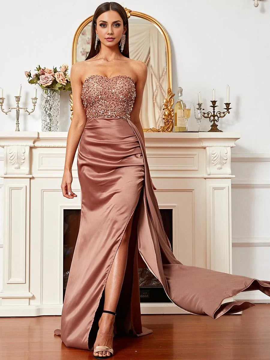 Charming Sheath Strapless Neck Sleeveless Backless Floor-Length Prom Dress