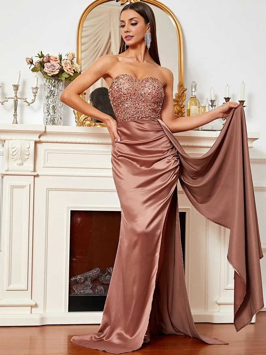 Charming Sheath Strapless Neck Sleeveless Backless Floor-Length Prom Dress