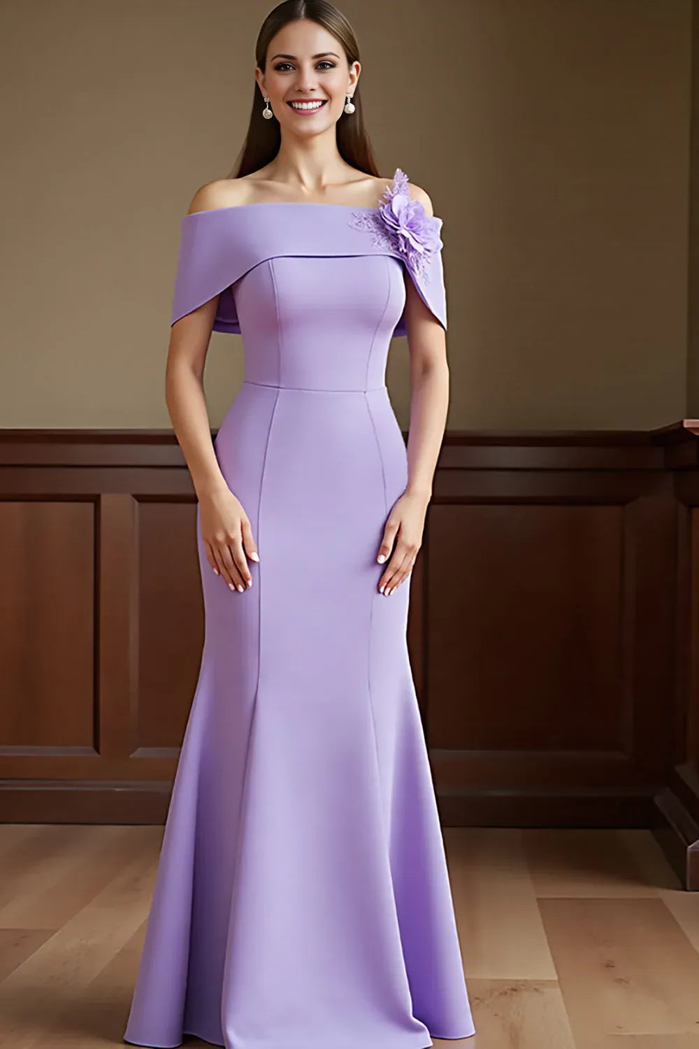 Charming Sheath Off the Shoulder Dropped Shoulder Sleeves Backless Floor-Length Mother of the Bride Dress