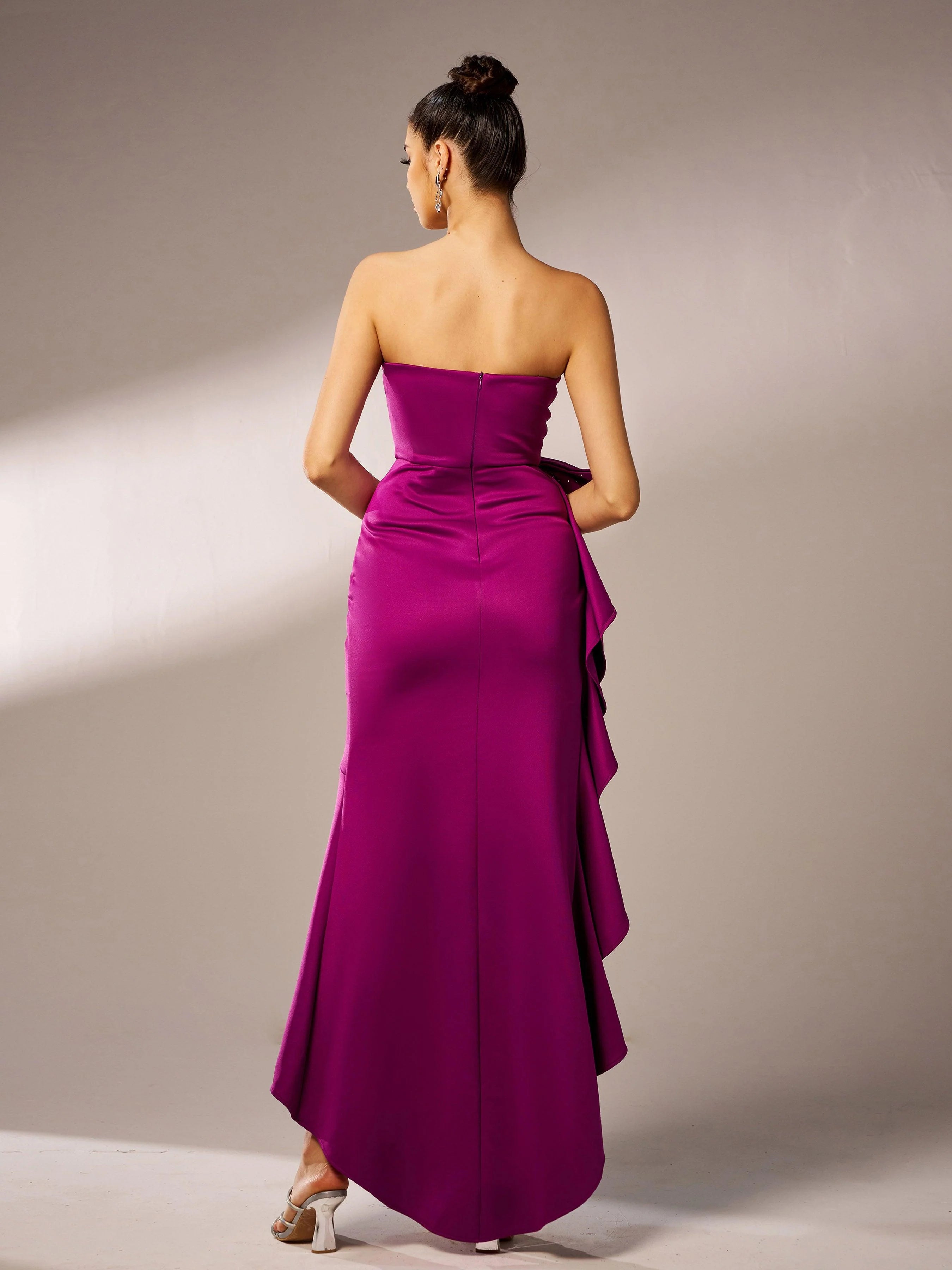 Charming Sheath Strapless-neck Sleeveless Back Zip Asymmetric-Length Prom Dress