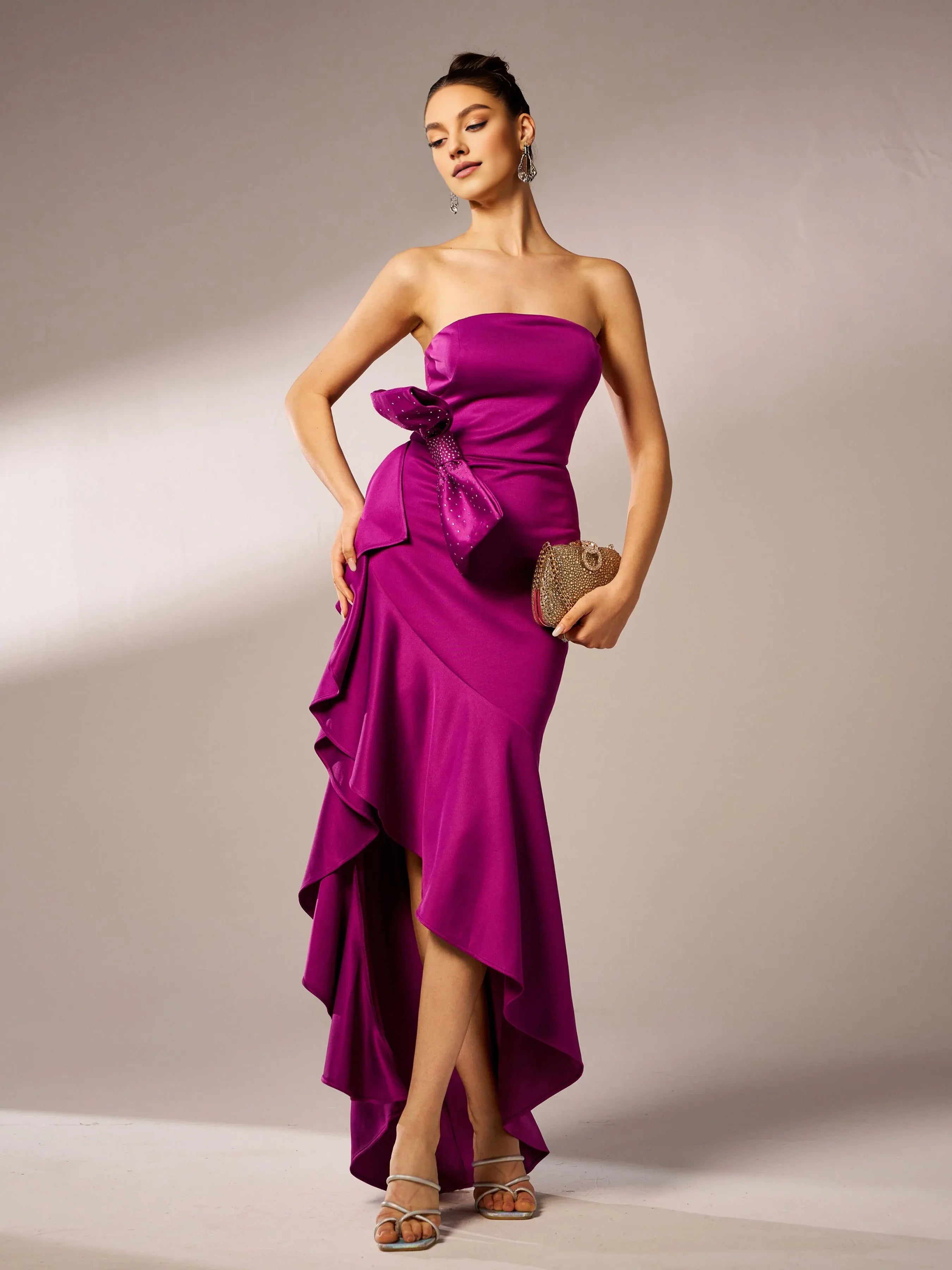 Charming Sheath Strapless-neck Sleeveless Back Zip Asymmetric-Length Prom Dress
