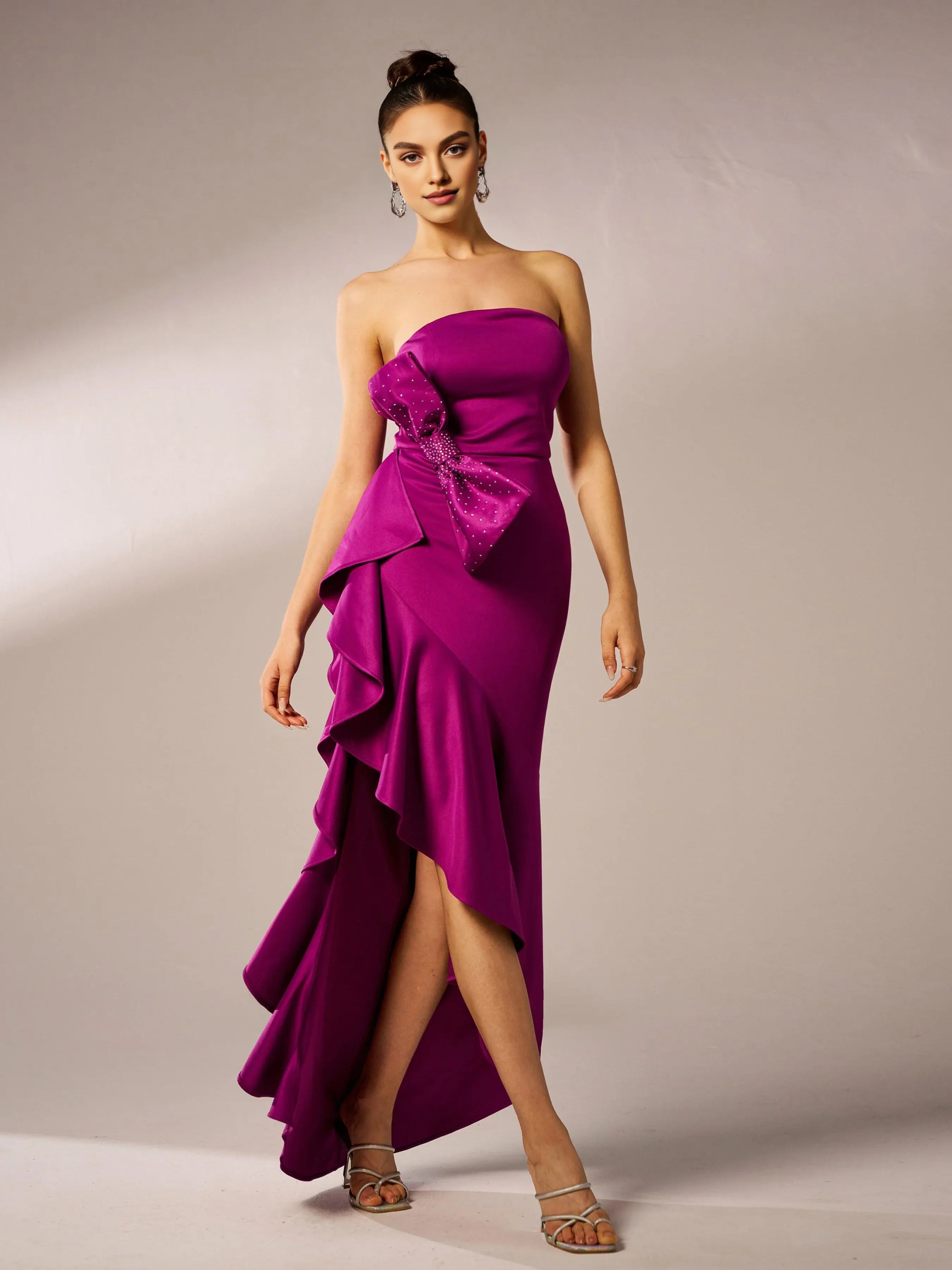 Charming Sheath Strapless-neck Sleeveless Back Zip Asymmetric-Length Prom Dress