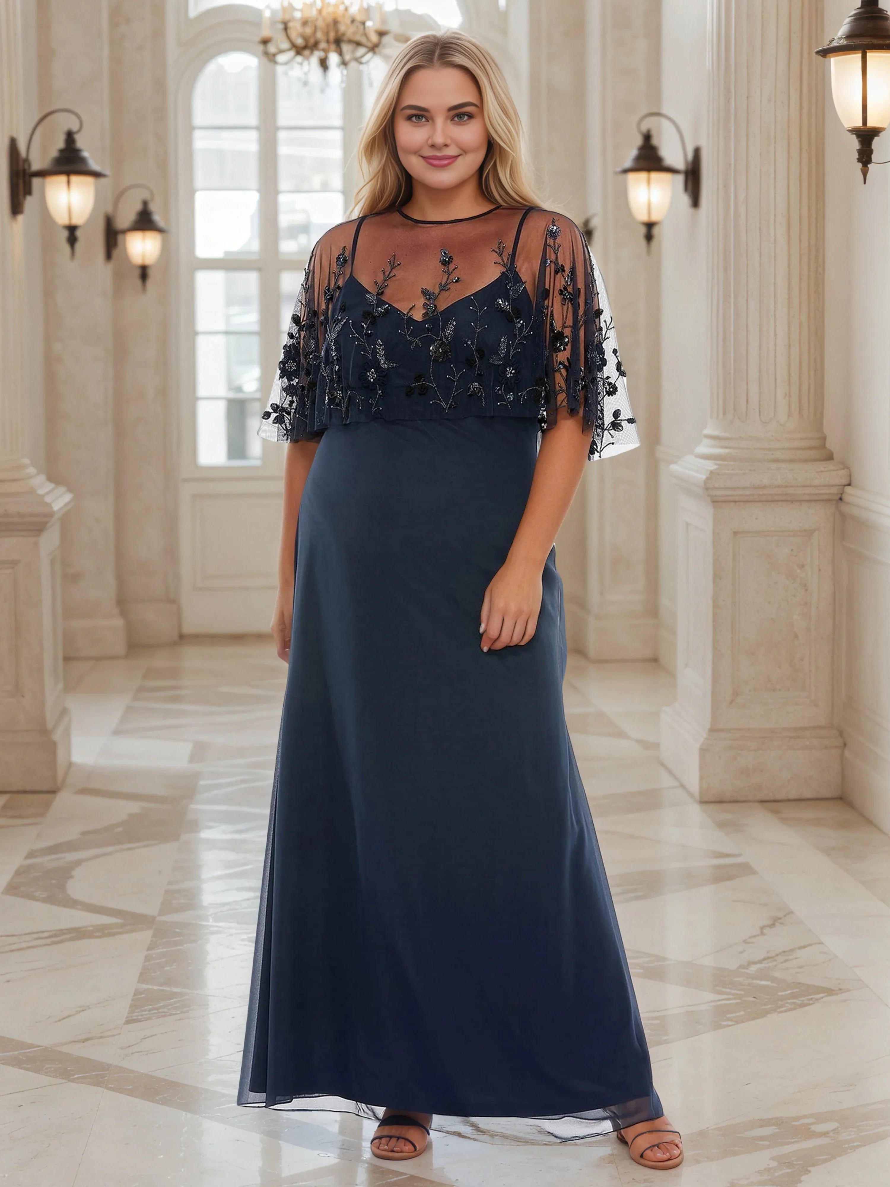 Charming Sheath V Neck Sleeveless Back Zip Floor Length Plus Size Prom Dress