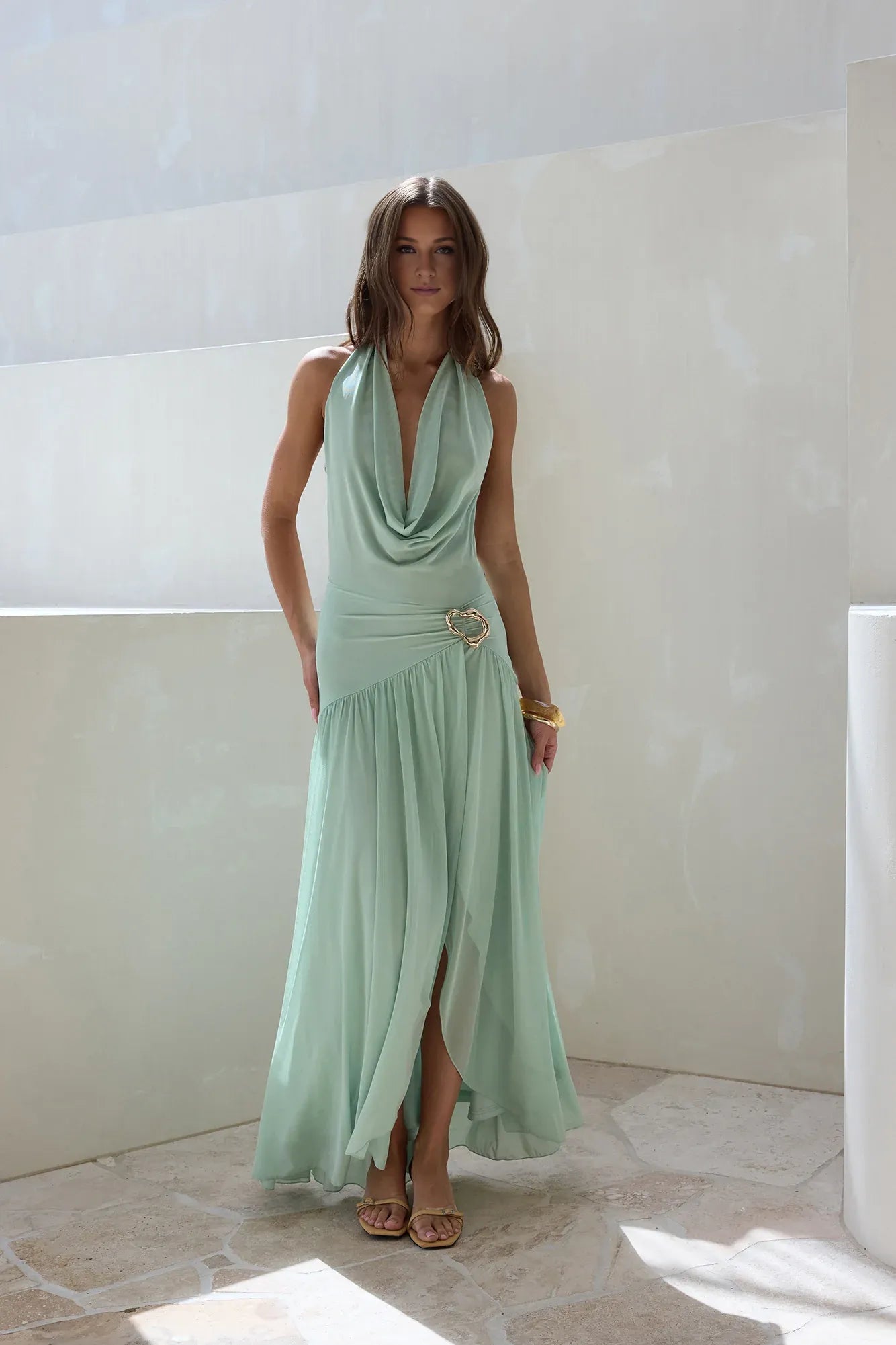 Charming Statement Halter Neck Sleeveless Backless Floor-Length Cocktail Dress