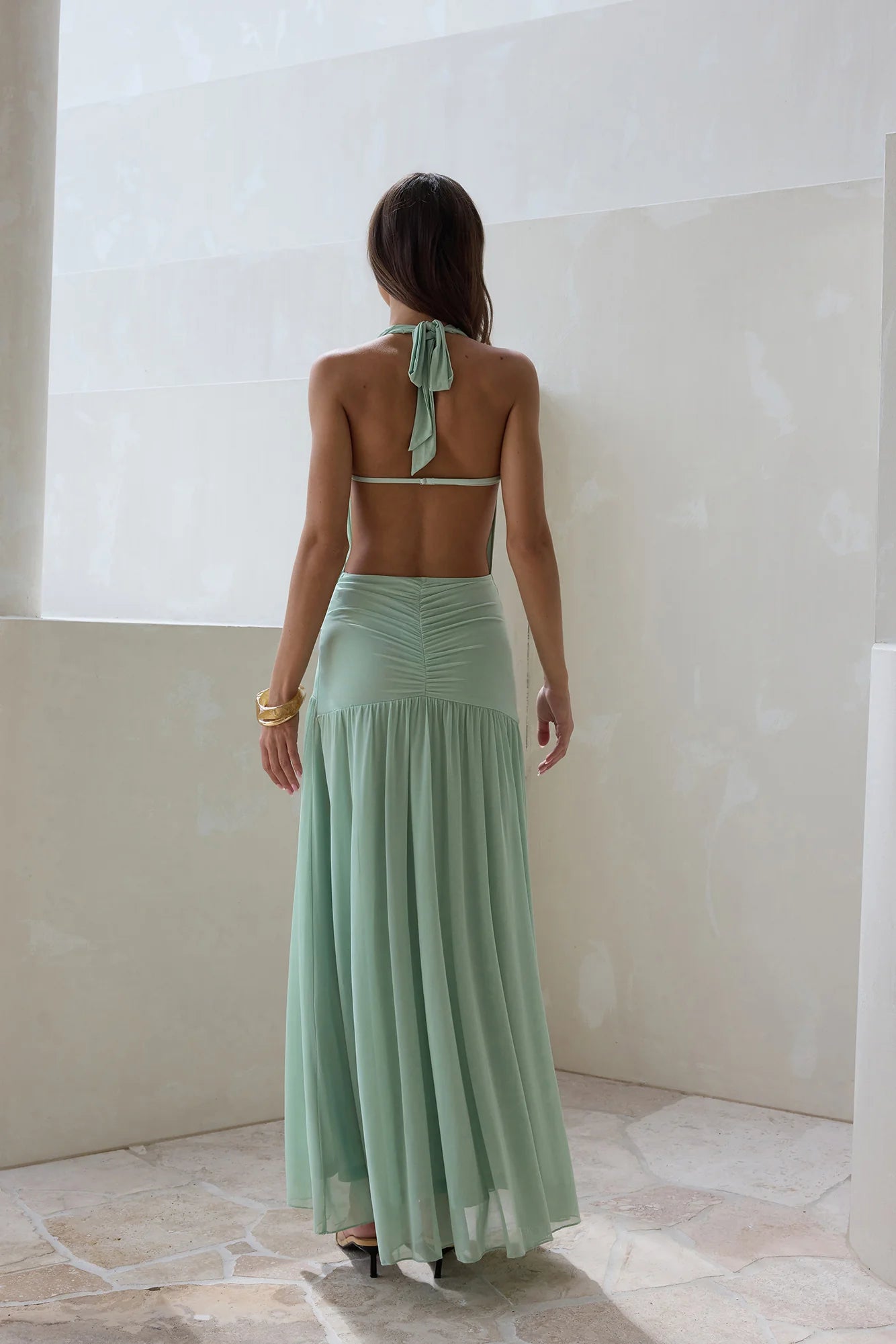 Charming Statement Halter Neck Sleeveless Backless Floor-Length Cocktail Dress
