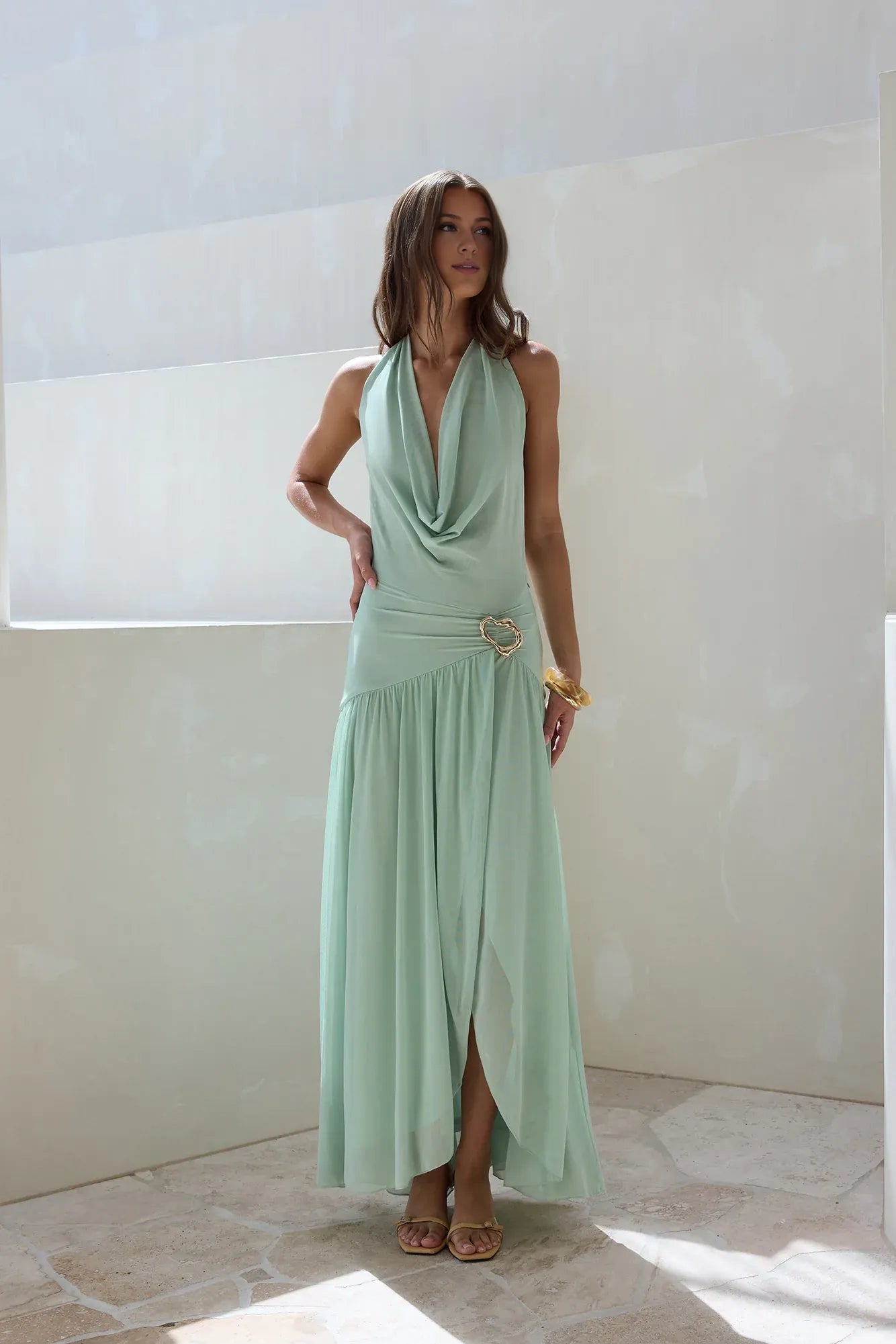 Charming Statement Halter Neck Sleeveless Backless Floor-Length Cocktail Dress