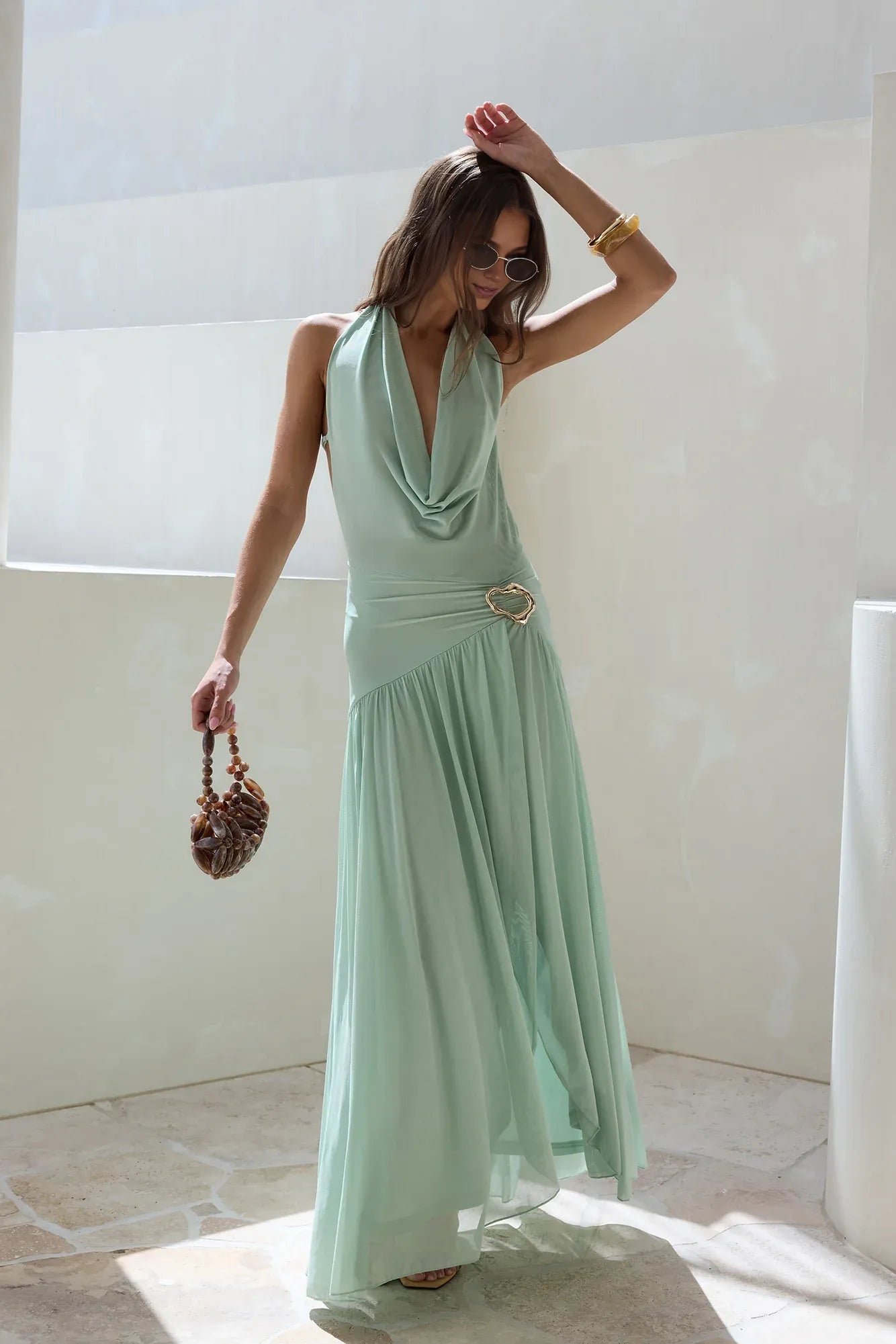 Charming Statement Halter Neck Sleeveless Backless Floor-Length Cocktail Dress