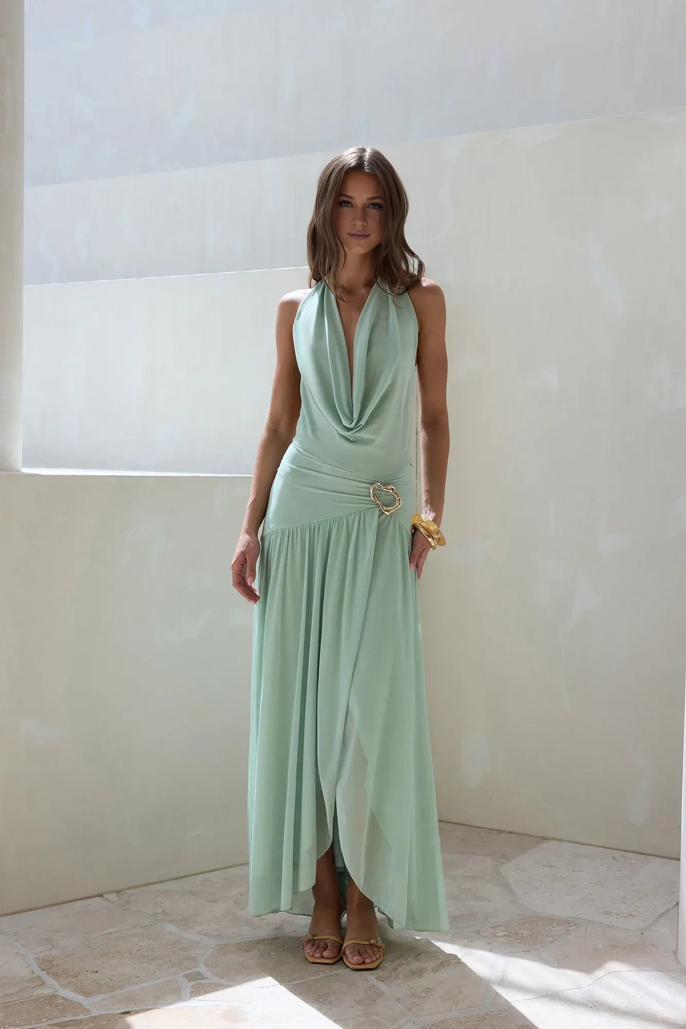 Charming Statement Halter Neck Sleeveless Backless Floor-Length Cocktail Dress