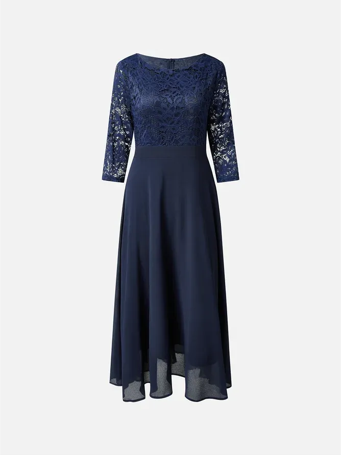 Charming A-Line Crew Neck Half Sleeve Zipper Up Tea-Length Evening Dress