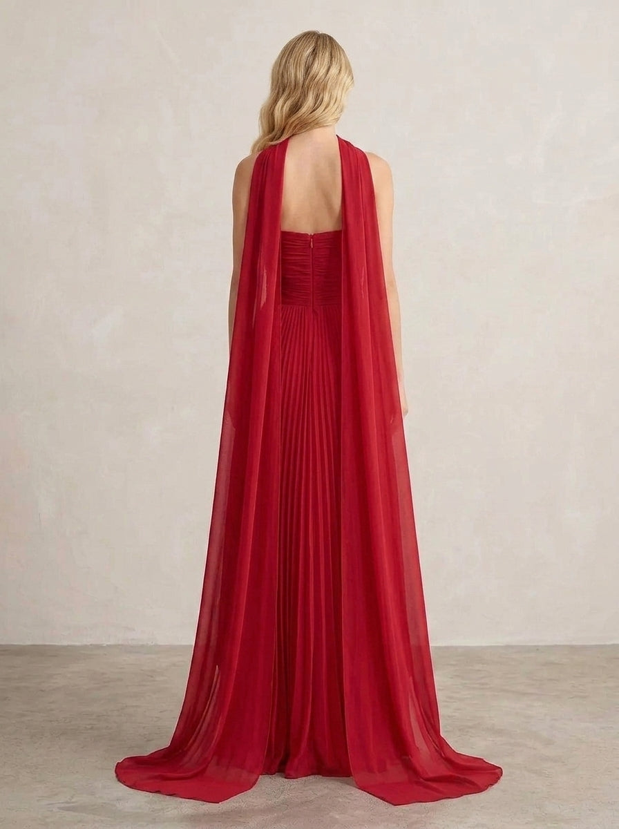 Charming A-Line Strapless Cutout Red Floor-Length Prom Dress With Scarf Hot Sale