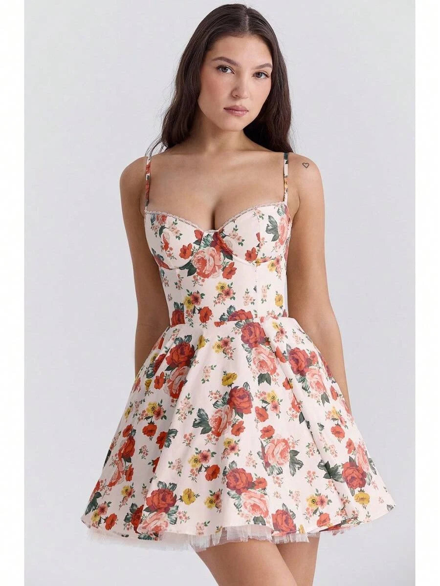 Charming A-Line Sweetheart Floral Print Romantic White Mini Homecoming Dress