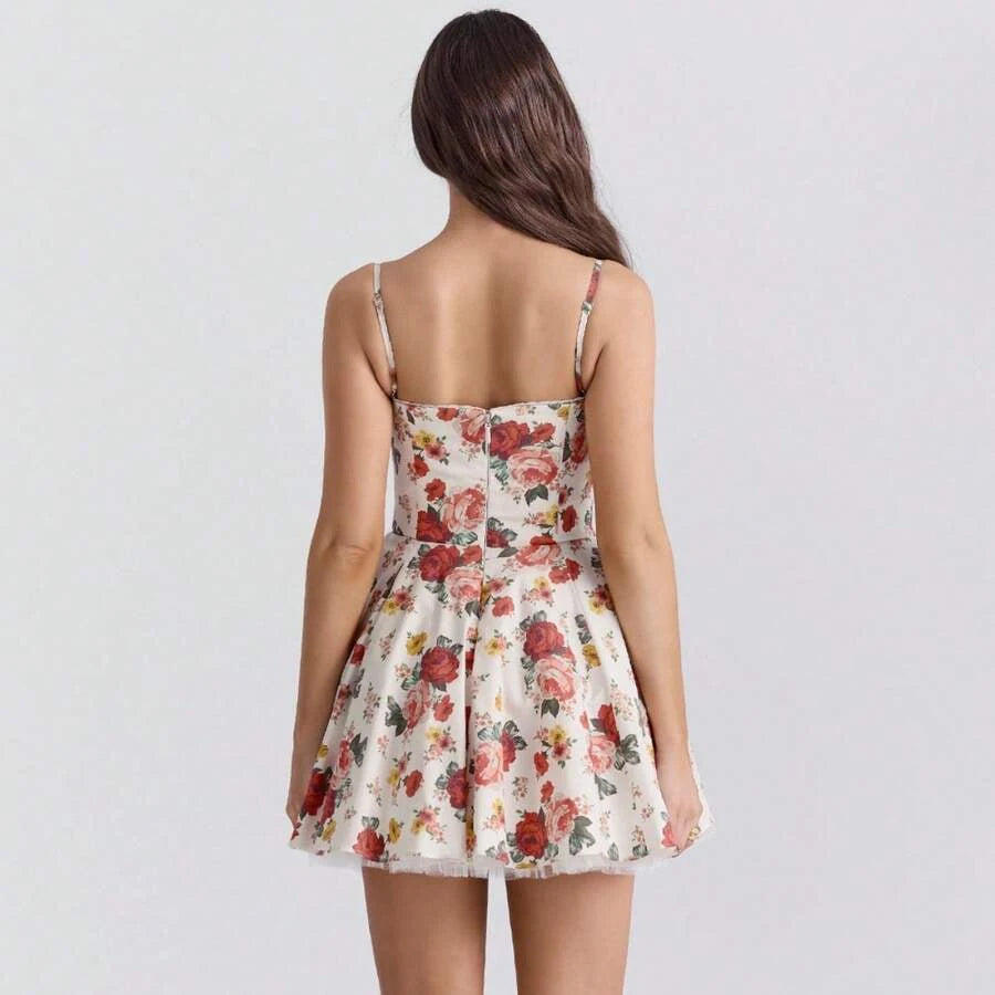 Charming A-Line Sweetheart Floral Print Romantic White Mini Homecoming Dress