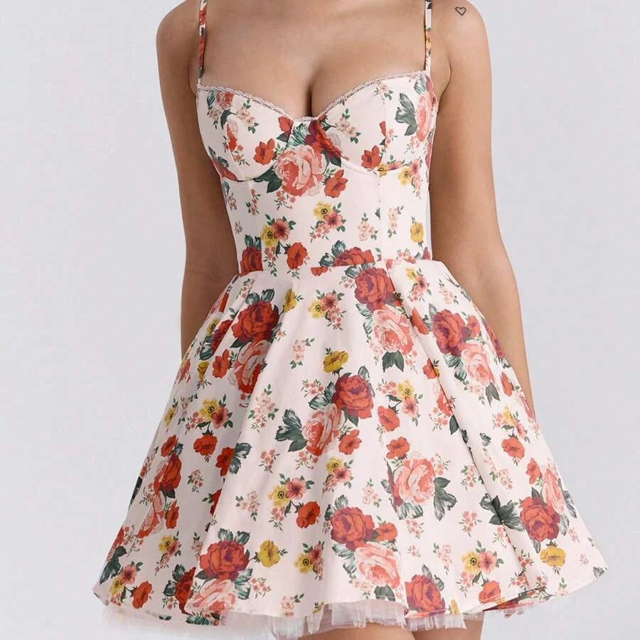 Charming A-Line Sweetheart Floral Print Romantic White Mini Homecoming Dress