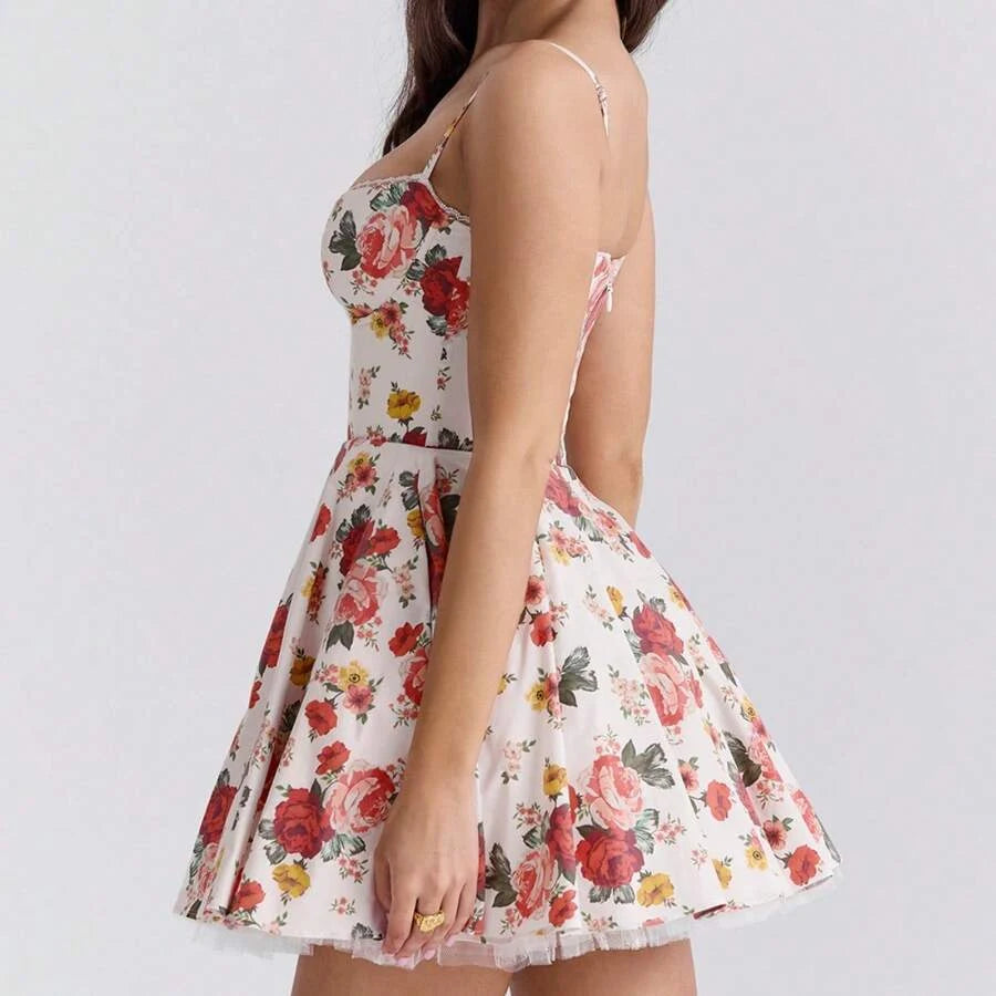 Charming A-Line Sweetheart Floral Print Romantic White Mini Homecoming Dress