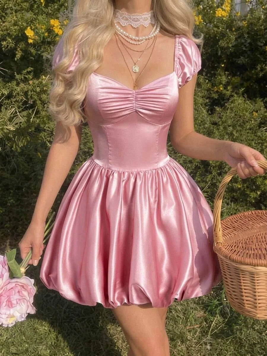 Charming A-Line Sweetheart Ruched Blush Pink Short Homecoming Dress With Bubble Hem