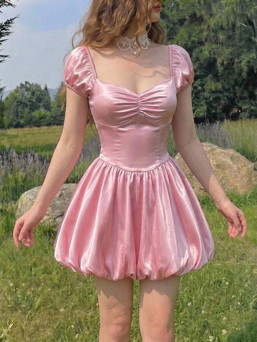 Charming A-Line Sweetheart Ruched Blush Pink Short Homecoming Dress With Bubble Hem