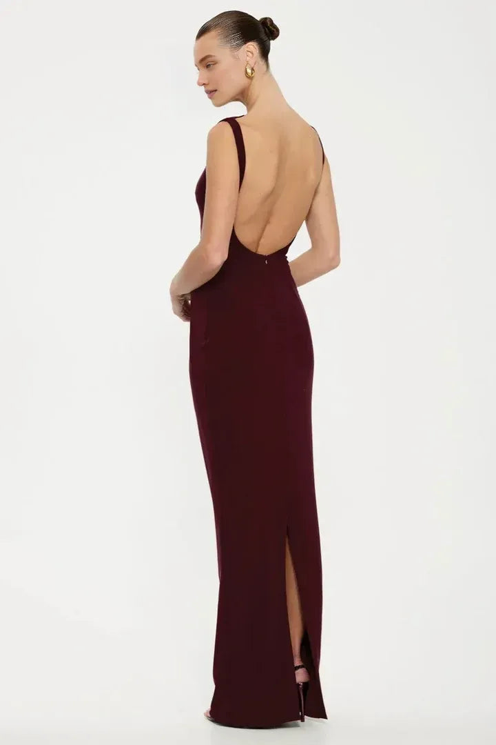 Charming Sheath/Column Boat Neck Sleeveless Backless Floor-Length Prom Dress