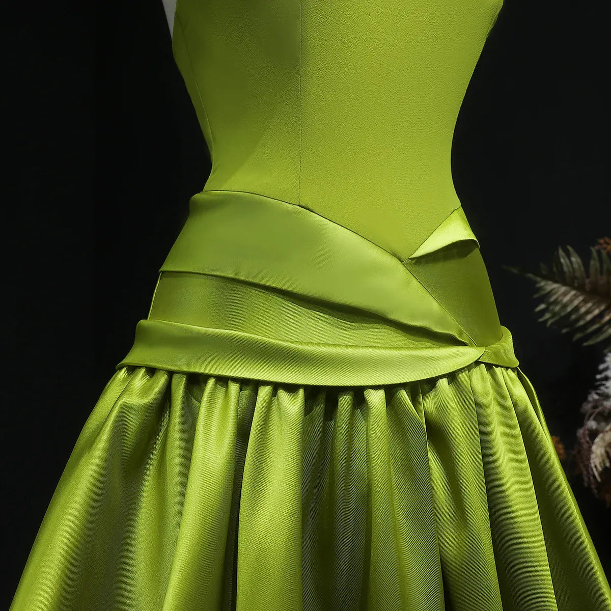 Chartreuse Halter Open Back Satin Ball Gown Formal Evening Dress
