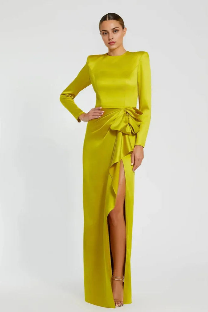 Simple A-Line Round Neck Long Sleeve Zipper Up Floor-Length Prom Dress