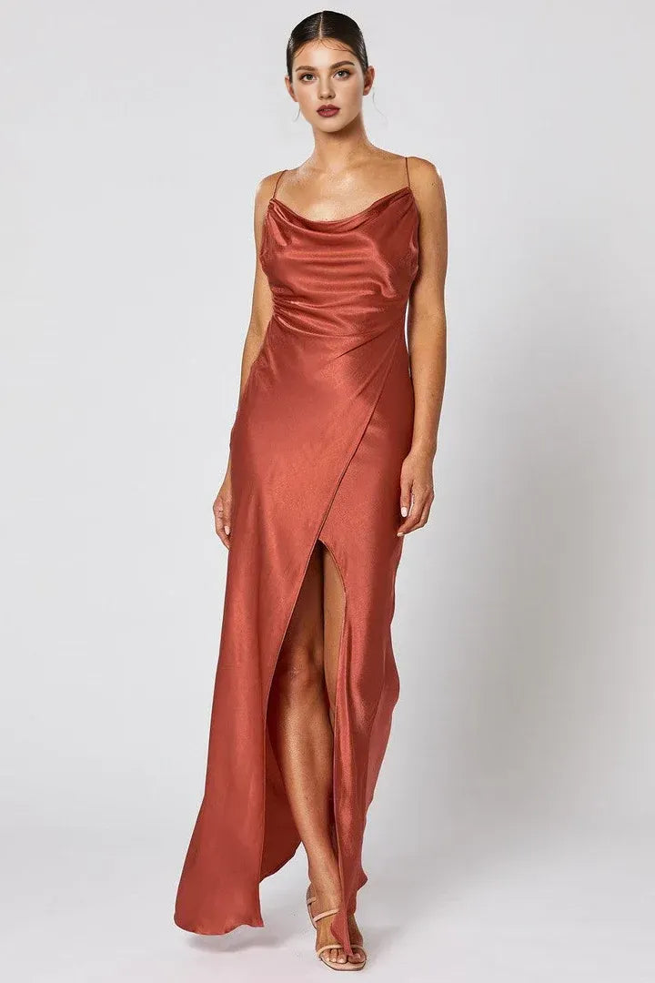 Cheap Fitted Spaghetti Straps Sleeveless Satin Floor-Length Prom Dress