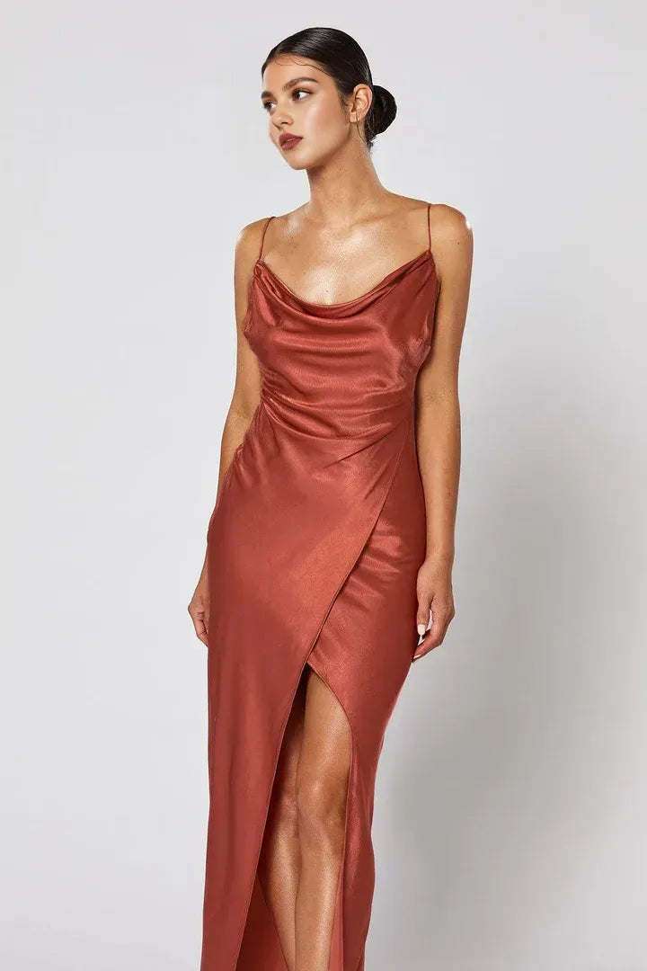Cheap Fitted Spaghetti Straps Sleeveless Satin Floor-Length Prom Dress