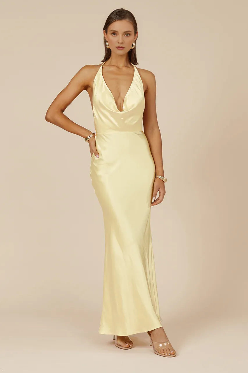 Cheap Mermaid/Trumpet Halter Neck Sleeveless Satin Floor-Length Prom Dress