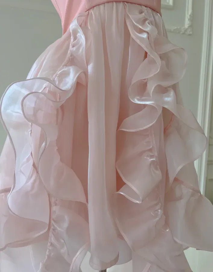 Chic A-Line Halter Neck Sleeveless Organza High Low Prom Dress