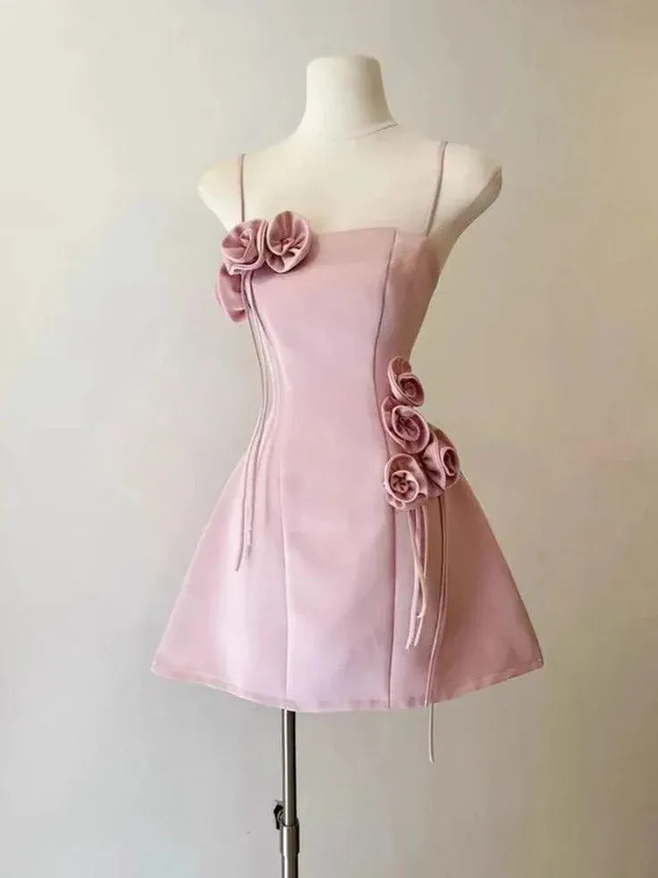 Chic A-Line Square Neck Sleeveless Satin Mini Homecoming Dress