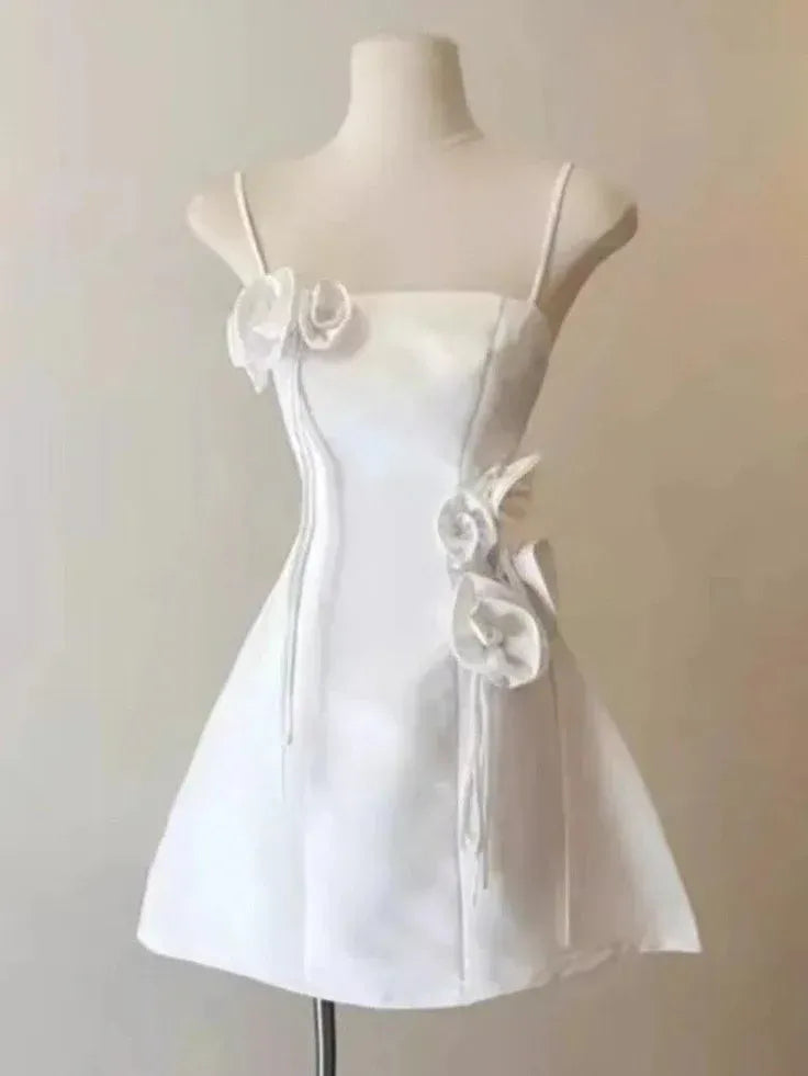 Chic A-Line Square Neck Sleeveless Satin Mini Homecoming Dress