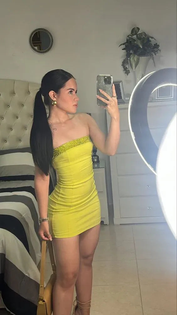 Chic Bodycon Strapless Sleeveless Satin Mini Club Dress