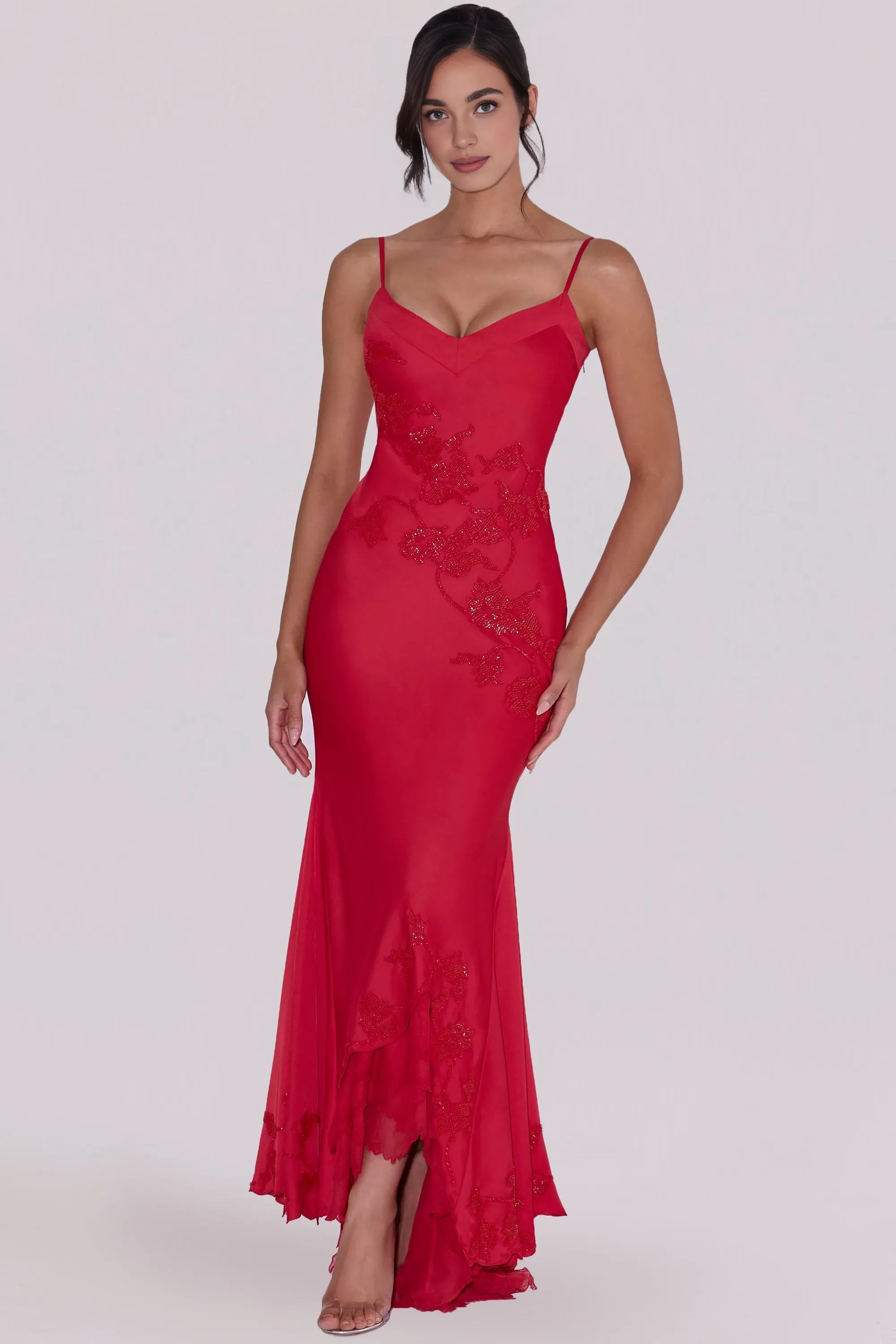 Chic Mermaid V-Neck Spaghetti Strap Low Back Floor-Length Cocktail Dress
